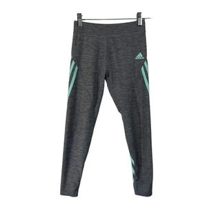 Adidas Girls Athletic Leggings Size Small Heather Gray Teal Blue Trim Stripes